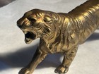Vintage Solid Brass Tiger Figurine Heavy Hollywood Regency Mcm Decor
