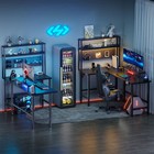 L Shaped Gaming Desk With Led Light   Power Outlet  Reversible Computer Table