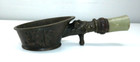 Antique Chinese Brass Hot Coal Silk Iron Jade Handle Shou Symbol Floral Fu Dog