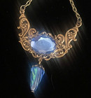 Vintage Necklace Art Nouveau Filigree Swag Pendant Blue Antique Czech Glass
