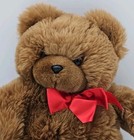 Vtg Eden Toys Teddy Bear Plush Chocolate Brown 16  Red Bow Soft Stuffed Animal
