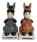 Ebros Ceramic  a Couple Of Badasses  Donkeys With Shades Pepper Shaker Set