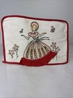 Vtg Embroidered Toaster Cover Lady In Pink Red Dress Floral Kitschy Retro