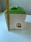 Vintage 1960s Plastic Canister Set 4pc Green Lids With Fruit Mid Century Modern