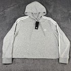 Adidas Hoodie Women s Xl Gray Originals Stripes Classics Crop Sweatshirt Gm5592