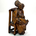 Vtg  Antique Chinese Boxwood Carved Guanyin Holding Baby 4  Wooden Sculpture