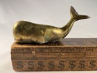 Vintage Solid Brass Sperm Whale Figurine Paperweight Nautical Decor 3 5 Inches