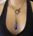 Lariat Necklace Egyptian Revival Coiled Snake Pendant Antique Blue Czech Glass