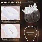 Masedy Fascinators Hats For Women Tea Party Hat Feather Mesh Medium  White