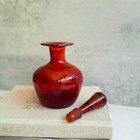 Vintage Ruby Red Hand Blown Crackle Glass Decanter Stopper Mid Century Barware 