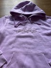 Adidas Hoodie Womens Medium Pink Embroidered Script Logo Pullover Sweatshirt