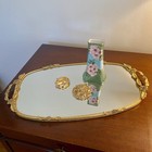 Vtg Matson Dresser Vanity Cosmetic Mirror Tray Gold Tone Floral Usa Signed Large