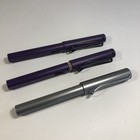Lot Of 3 Lamy Safari Fountain Pens Silver Purple 1 New 2 Used