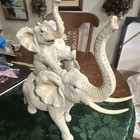 Gray Elephant Figurine With Baby Riding  Resin Statue Sculpture