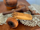 3 Antique 19th C wood crimper tenderizer primitive sewing   found In Shaker Box