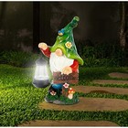 Garden Gnome Statue  Resin Figurine With Bright Solar Lantern Lights A