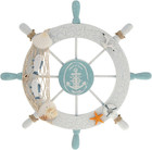 Nautical Beach Wooden Boat Ship Steering Wheel Fishing Net Shell Fish Coastal   