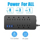 4ft Cord Cable Power Strip Surge Protector 8 Ac Outlets 3 Usb Ports Type C Port