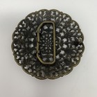 Vintage Ornate Brass Filigree Belt Buckle Floral Round Metal Western