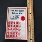 Vintage Pick Your Lucky Girl And Win Unused Punch Card 1-29 Cents W h  Brady Co 