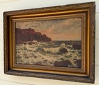Antique F m  Fritzen A j  Warne Browne Rocks Off Cornwall Seascape Oil Painting