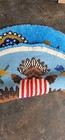 Vintage 1970s Patriotic American Eagle Latch Hook Shag Rug - 38  Round