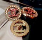 4pcs Stamped Chanel Cc Clear   Pink Rhinestone Gold Round Button 22mm