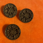 3 Antique Brass French Picture Buttons  Floral Design  Shank Back  7 8   22mm