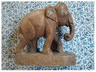 Antique Vintage 1975 Hand Carved Wooden Elephant Statuette Thai Solid Wood 3kg