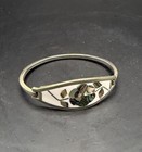Vintage Silver Bracelet Alpaca Mexico White Floral Hinged Inlay Abalone