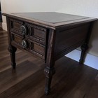 Mersman 54-22 End Table Spanish Revival Carved Wood Rosette Pulls Wood Inlay-top