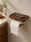 Wooden Toilet Paper Holder With Shelf  Wall Mounted Bathroom Organizer