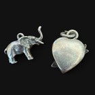 Lot Of 2 Vintage Sterling Silver Charm Duo Lucky Elephant Puffed Heart arrow