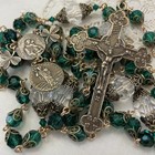 Irish Rosary Emerald Green Crystals Bronze Crucifix Shamrock Center St  Patrick