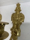 Pair Solid Brass  Victorian Wall Sconces Candle Holders Ornate Vintage