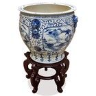 Us Seller - 16 5 Inch Blue And White Porcelain Scenery Chinese Fishbowl Planter