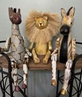 3 Pier 1 Import Giraffe Lion Zebra Articulated Large Safari Wooden Shelf Sitters