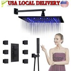 Black 16  Led Rain Shower Faucet Set Thermostatic Valve Massage System Combo Kit