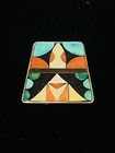 Sterling Silver Native American Bolo Tie Turquoise And Coral Inlay  No Leather