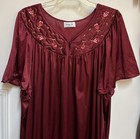 Vintage Vanity Fair Burgundy Nylon Short Sleeve Nightgown Embroidered Floral 2xl