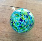 Handcrafted Blown Glass Friendship Ball Green Blue Swirl Art Glass Ornament