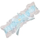 Boxed Wedding Day Garter Blue Satin With White Lace And Pearl Bead