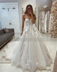 Bohemian Wedding Dresses Strapless Puffy Long Sleeve Bridal Lace Gowns