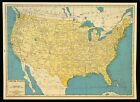 Vintage United States Map Of The Us Wall Art Decor Original 1940s