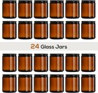 24 Pack  8 Oz Thick Amber Round Glass Jars With Black Metal Lids - Empty Candle