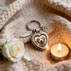Magnetic Pet Memorial Keychain For Loss Of Dog Cat - Heart Photo Locket With Ang