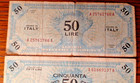 5 Italian Military 1943 Fifty   One Hundred Lire Notes Bills Italy Circulated