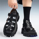 Mens Chunky Low Heels Hollow Out Sandals Gladiator Buckle Beach Punk Shoes Roman