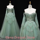 Green Tulle Celebrity Gowns Exquisite Strapless Off The Shoulder Crystal Up Back