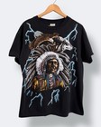 Vintage American Thunder Native American Eagle Wolf Aop T-shirt Fits Large Boxy
